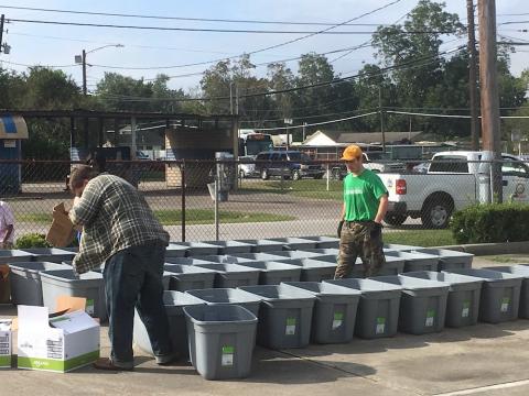Members of the SMBC Young Professionals Community volunteering with Hurricane Harvey cleanup in Houston's 5th Ward